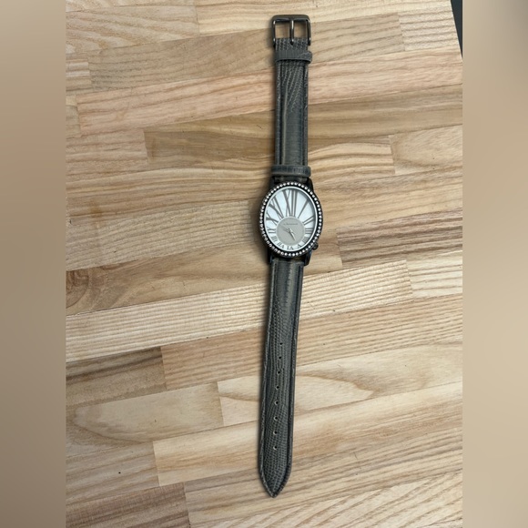 Jeanneret Ladies Watch Crystal Embellishments Pearl Dial Genuine Leather Strap - Picture 5 of 10